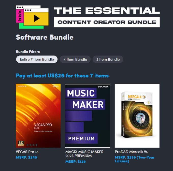 Humble Software Bundle The Essential Content Creator Bundle 25でVegas