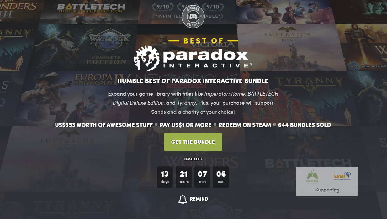 Humble Best Of Paradox Interactive Bundle 1枠にage Of Wonders Iiiなど